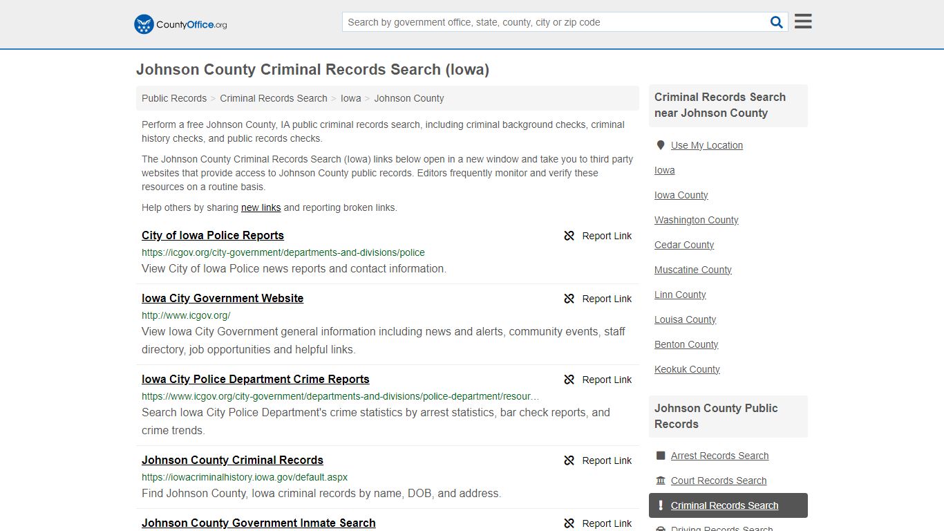 Johnson County Criminal Records Search (Iowa) - County Office